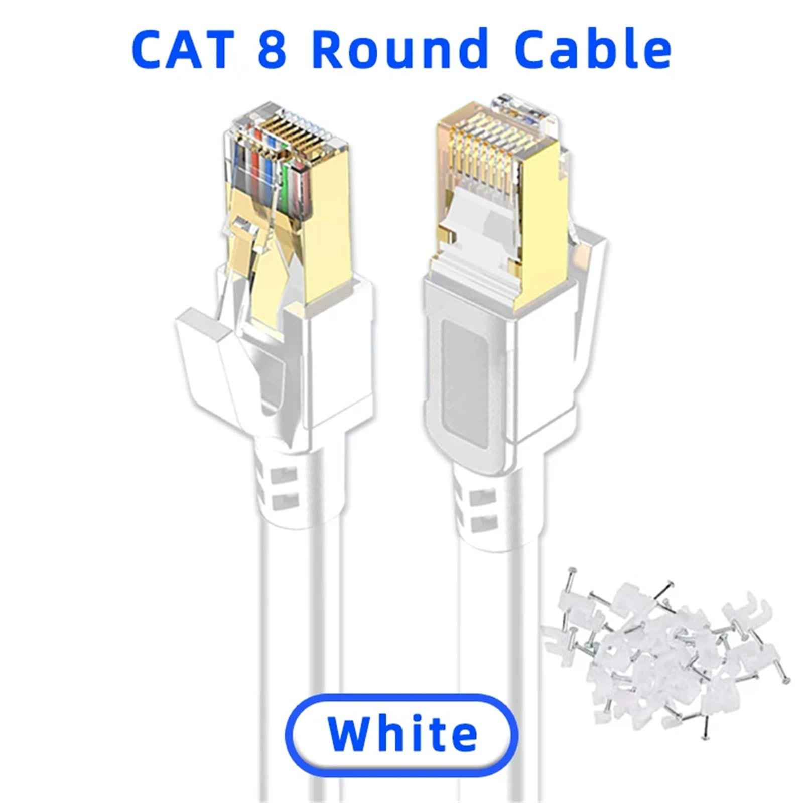 Cavo Ethernet Cat 8 Cavo Lan RJ45 Cavo patch schermato di rete 5 m 10 m 15 m for modem router Cavo Ethernet Cat 8(CAT8 Round-White,0.5m)