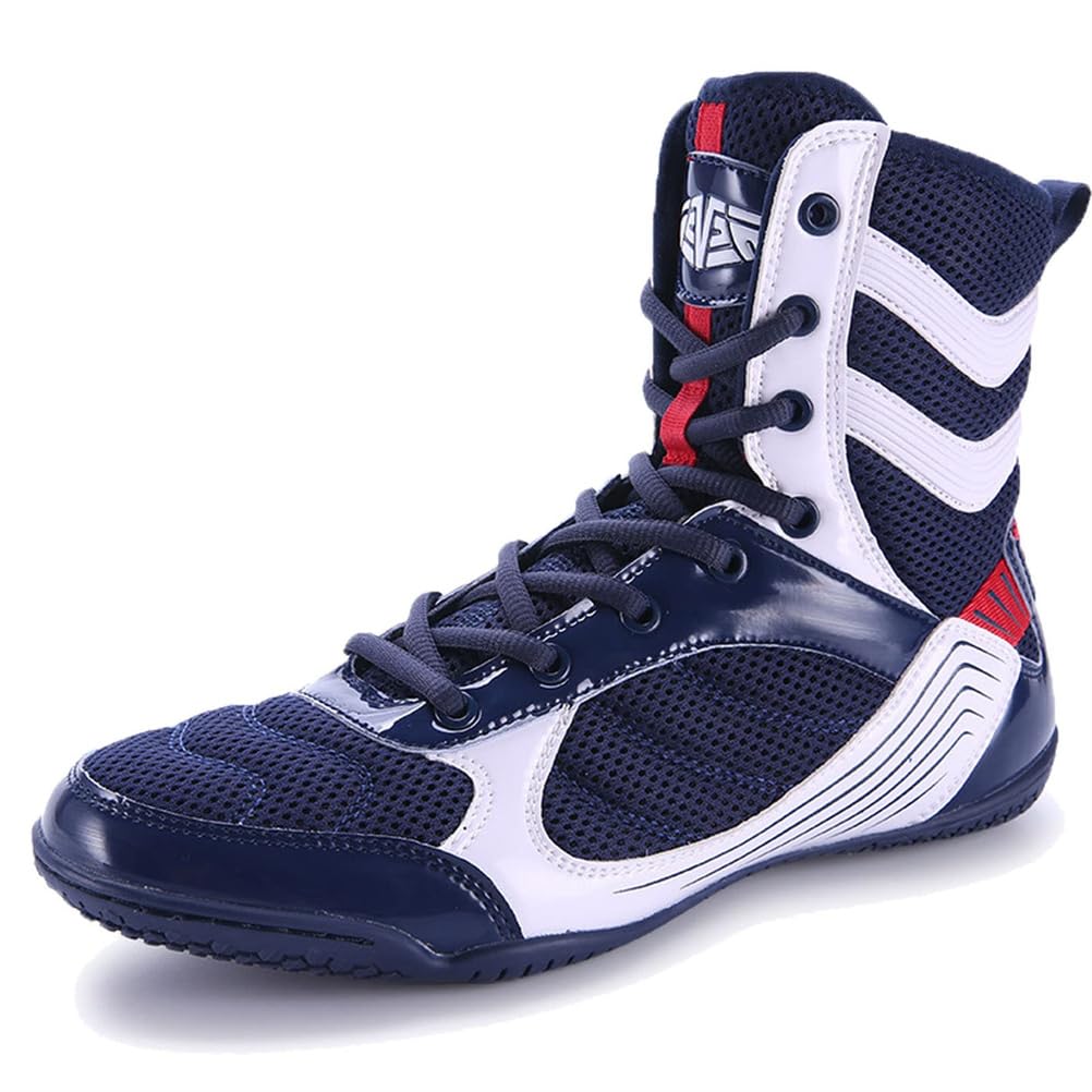 Scarpe da Wrestling per Ragazzi e Ragazze Unisex, Stivaletti Leggeri in Mesh Traspirante, Barefoot, Antiscivolo, con Caviglia Alta.,Blu,44 EU
