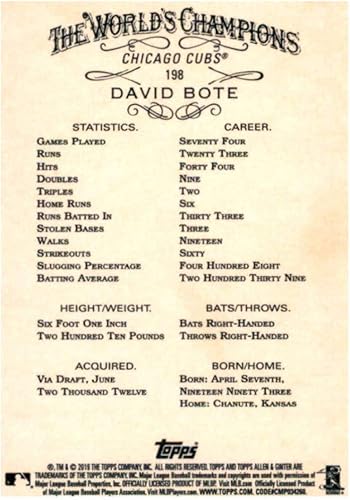Miniatura 2 de 2019 Topps Allen & Ginter #198 David Bote Chicago Cubs Baseball Card