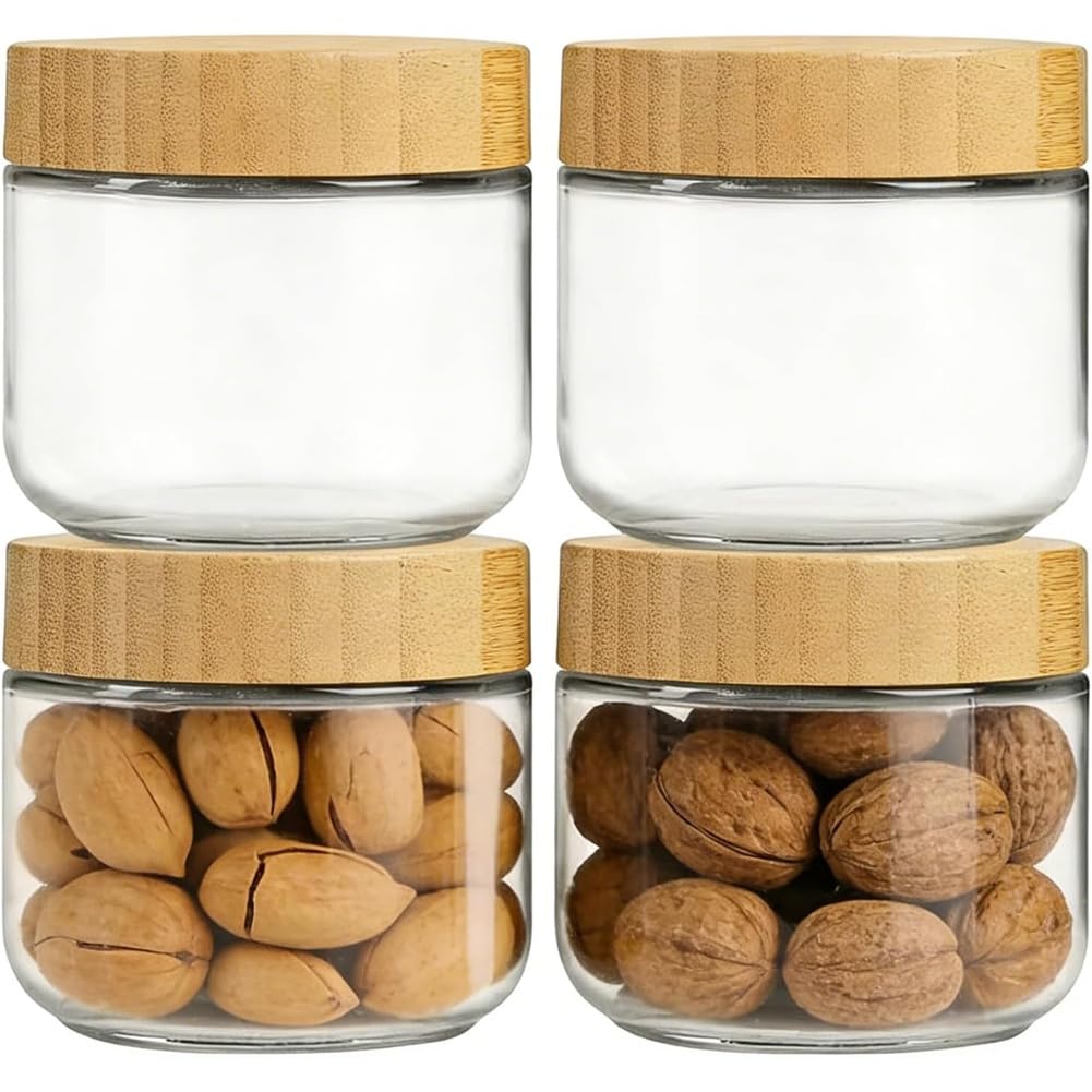 Vjsujehgy Glass 10oz Airtight Leak Proof Meal Prep Oat Jars-4 Pieces Wide Mouth Canisters Storage Solution for Sugar Kitchen