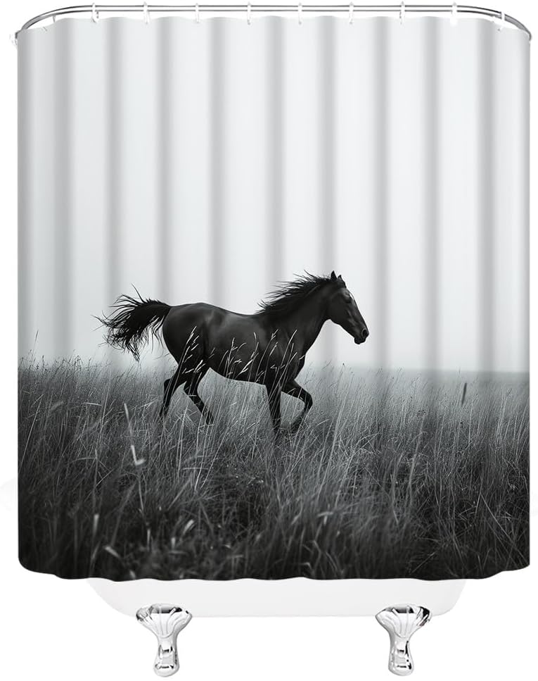 AMFD Horse Shower Curtain Southwest Cowboy Rustic Farmhouse Animal Running Retro Art Print Modern Fabric Bathroom Decor Curtains Set Include Hooks,(70"" Wx78 H), Black Gray White
