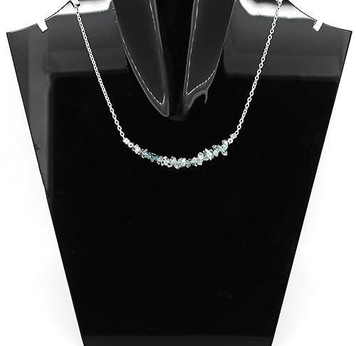 Miniatura 2 de Gempires Natural Aquamarine Necklace, Nuggets Chips Bar Necklace, Aquamarine Crystal Necklace, March Birthstone Jewelry, Adjustable 18 Inch Silver