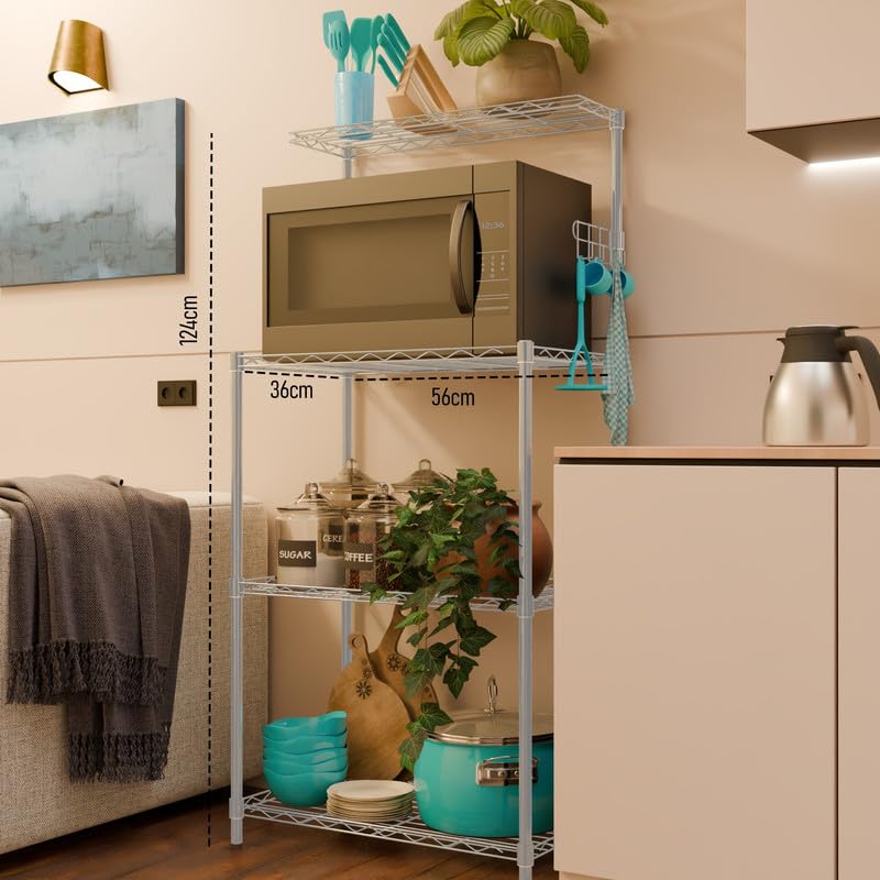 Image of 3-Shelves Microwave Heavy Duty Steel Storage Rack | Multipurpose Shelving Unit for Kitchen, Home & Utility