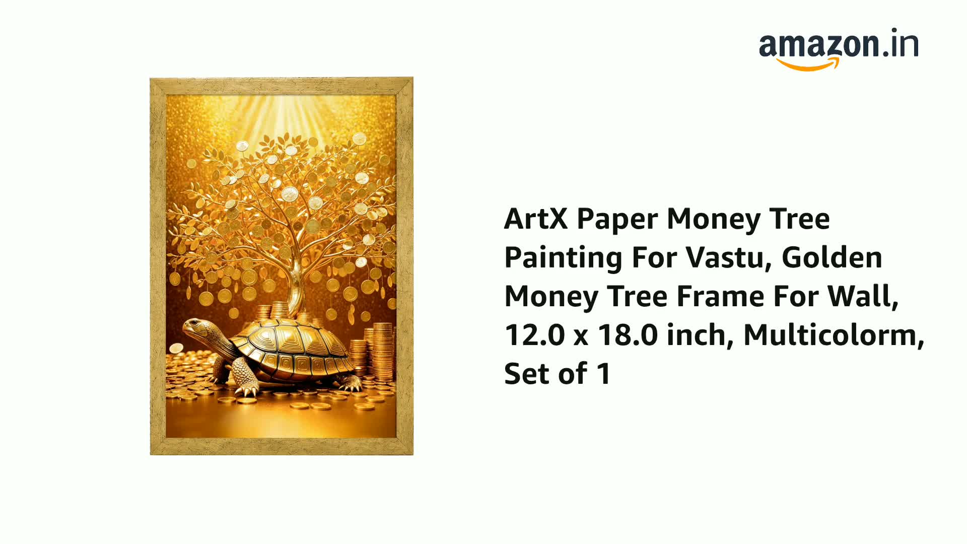 ALAYRA Vastu Money Tree Painting, Golden Tree Wall Art in A4 Wooden