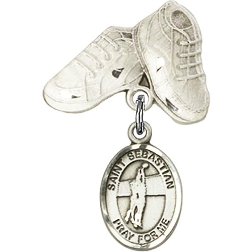 Plata de Ley Bebé insignia con St. SebastianVoleibol Encanto y bebé botas Pin 1X 58inches