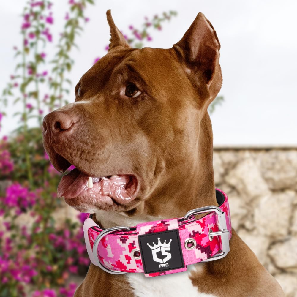 TSPRO Collar Táctico para Perros Ajustable, Collares con Broche de Metal Robusto, de 3,8 cm de Ancho, Duradero y Cómodo para Perros Medianos y Grandes (Camo Rosado M) — view 6