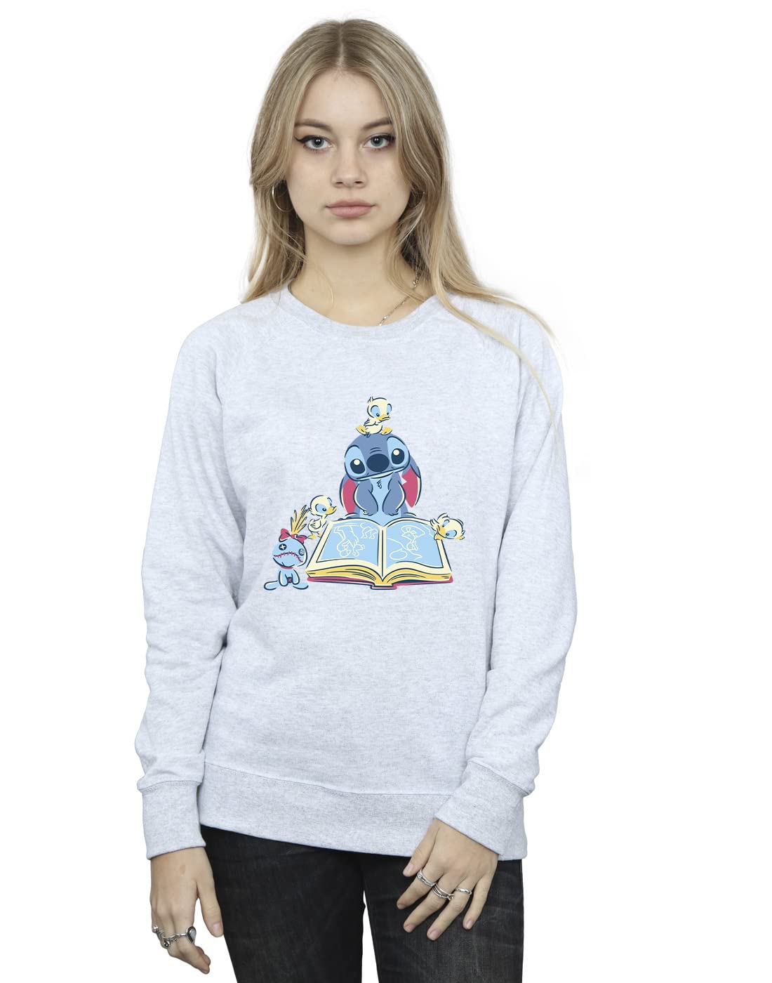 Absolute Cult Women's Sport Grey Disney Lilo & Stitch Reading A Book Sweatshirt Large