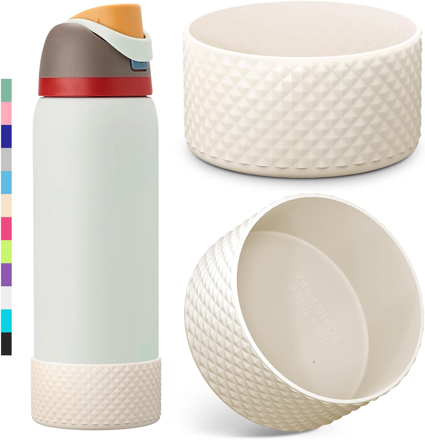 2PCS Diamond Silicone Boot for Owala Water Bottle, Anti-Slip Protective Sleeve for Owala Twist,FreeSip and Flip Stainless Steel Water Bottle, BPA-Free, Dishwasher Safe, Accessories