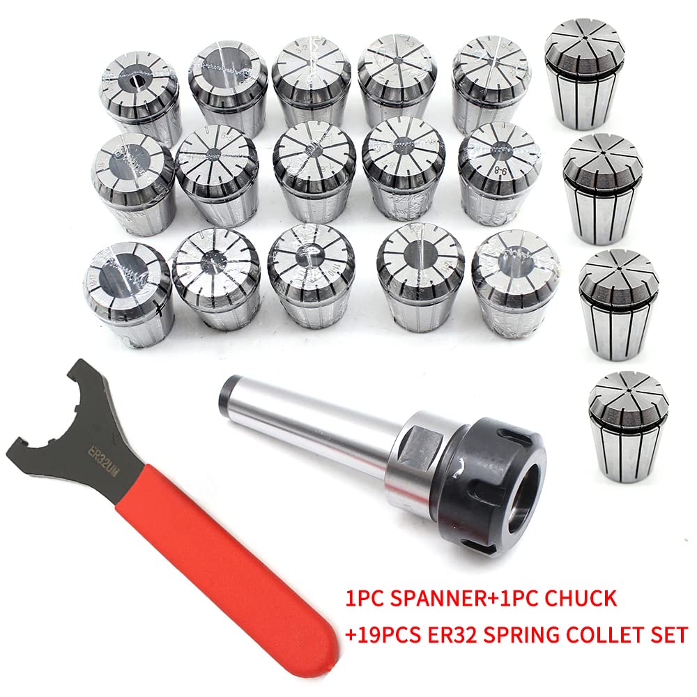 Jeu de 21 pinces de serrage Mk2 Mt2 Er32 M10 - Jeu de pinces de serrage dédiées - Mandrin de serrage pour perceuse, perceuse filetée et fraiseuses industrielles CNC