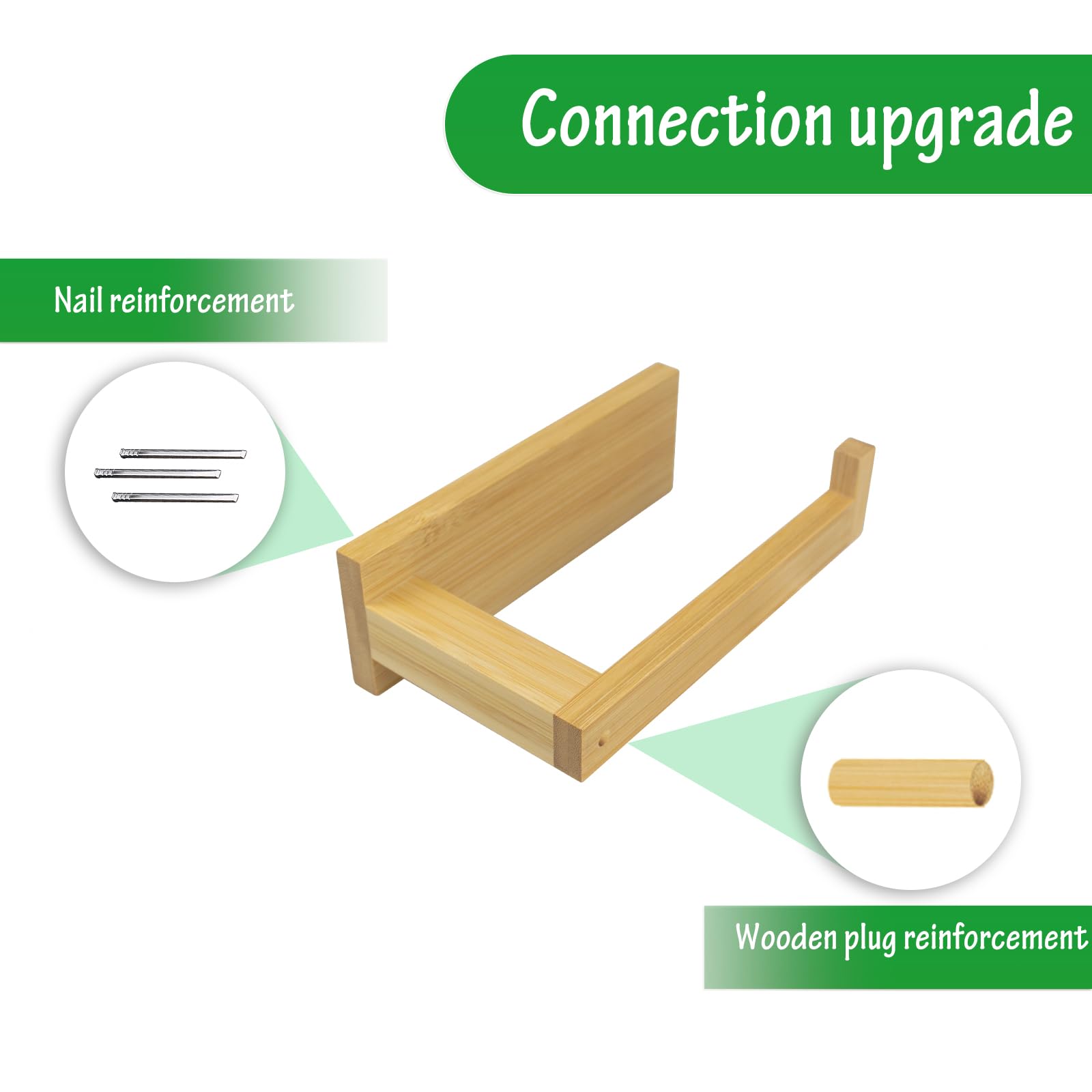 Soporte de papel higiénico de bambú para colgar en la pared, autoadhesivo o con tornillo, soporte para rollo de papel higiénico para baño y cocina 3