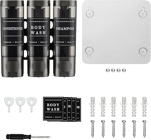 Miniatura 6 de Unisense - Dispensador de champú y acondicionador, dispensador de jabón de ducha de 3 cámaras, sin taladro, dispensador de champú montado en la