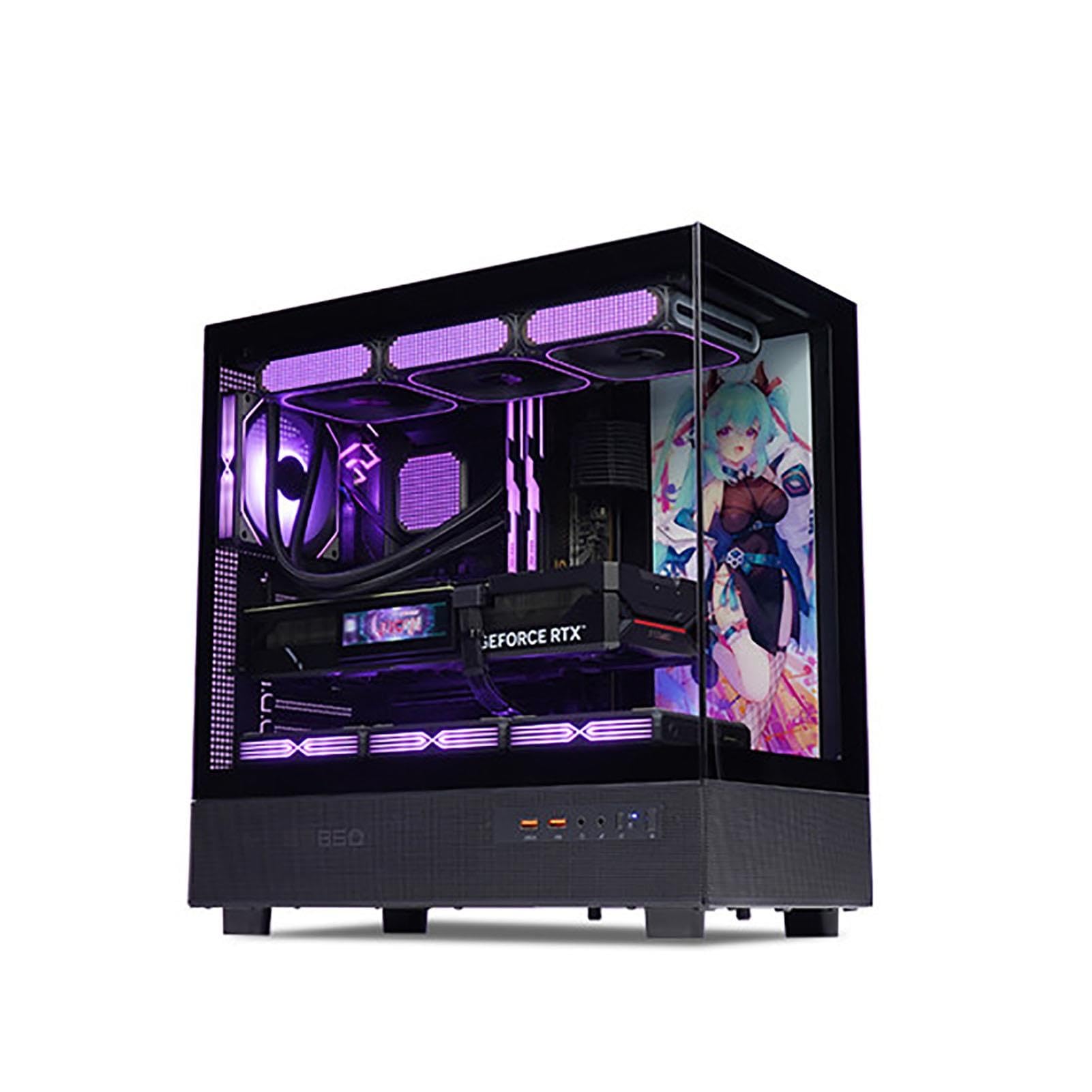 upim Computergehäuse E-ATX-Gehäuse Mid-Tower-Desktop-Computer Gaming PC Gehäuse USB 3.0-Anschlüsse Doppelseitiges Gehärtetes Glas Unterstützt Wasserkühlung(Black)