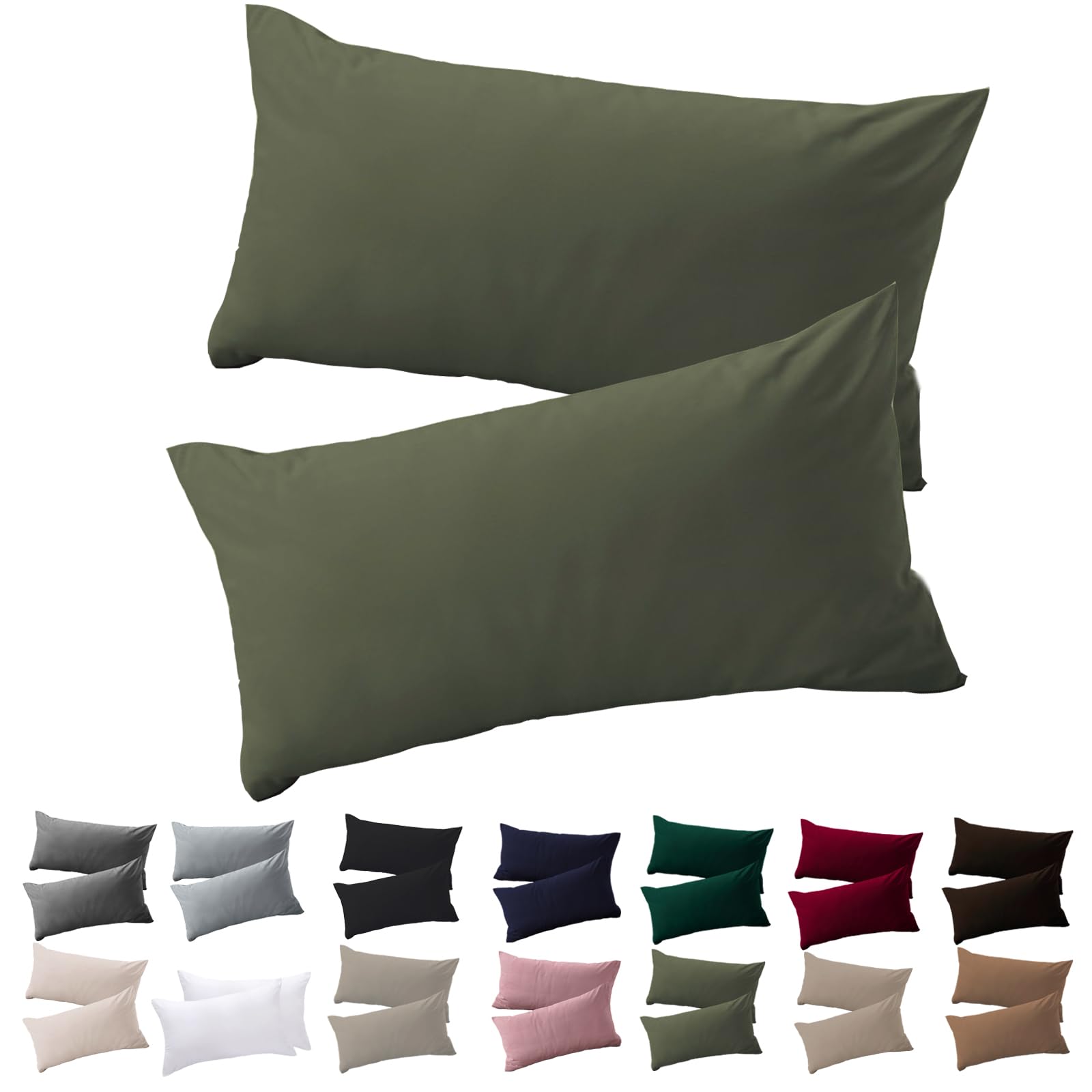 Soifox Cushion Cover 40 x 70 cm, Set of 2, Olive Green Pillowcase for Pillows 40 x 70 cm, 100% Microfibre Resistant and Hypoallergenic Cushion Covers with Zip — image 1