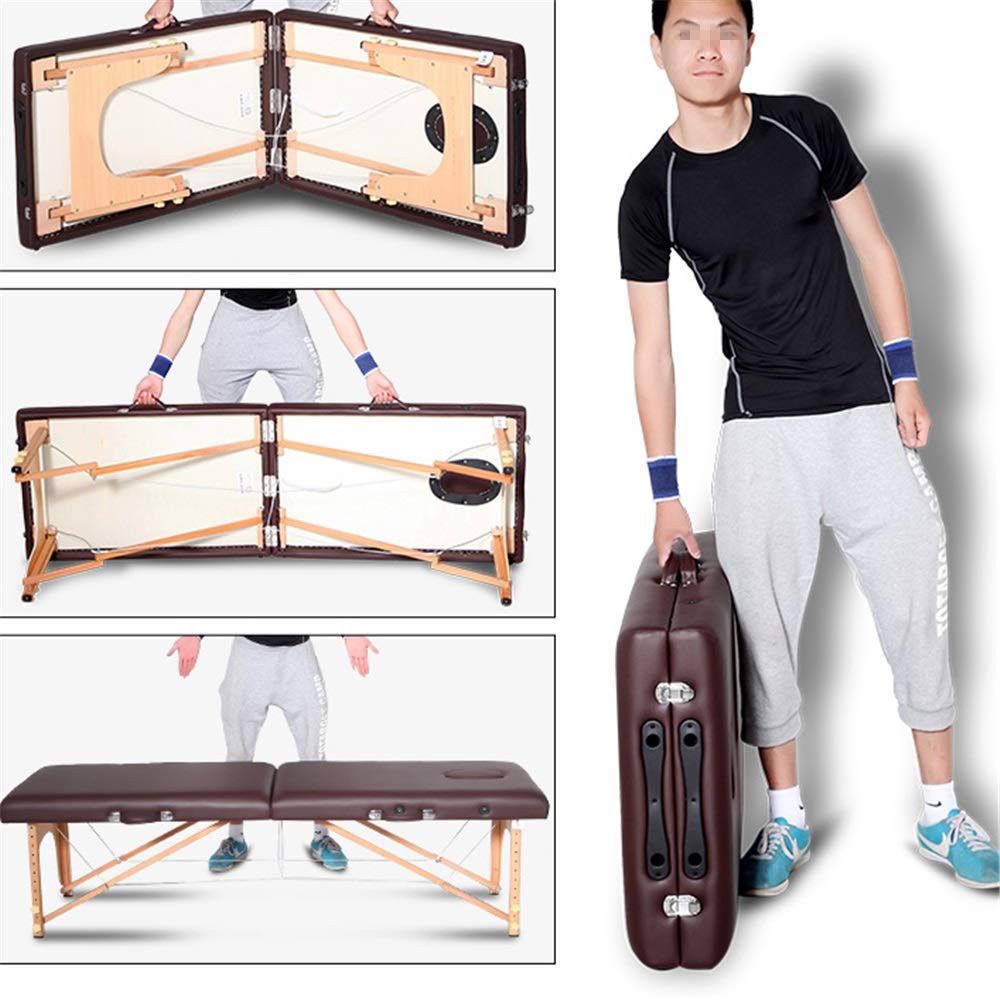 Lettino da Massaggio Portatile a 2 sezioni in Legno, Pieghevole, Regolabile in Altezza, con Telo Protettivo, Borsa per Il Trasporto e poggiatesta, bracciolo per Salone di Bell(Brown-185x70cm