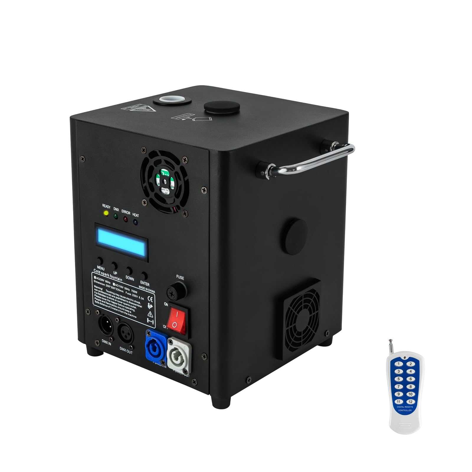 Pyrotechnikmaschinen, 700W Cold Spark Feuerwerksmaschine mit Fernbedienung, DMX/Fernsteuerung/Display, für Hochzeiten, Kneipen, Bühnenpartys