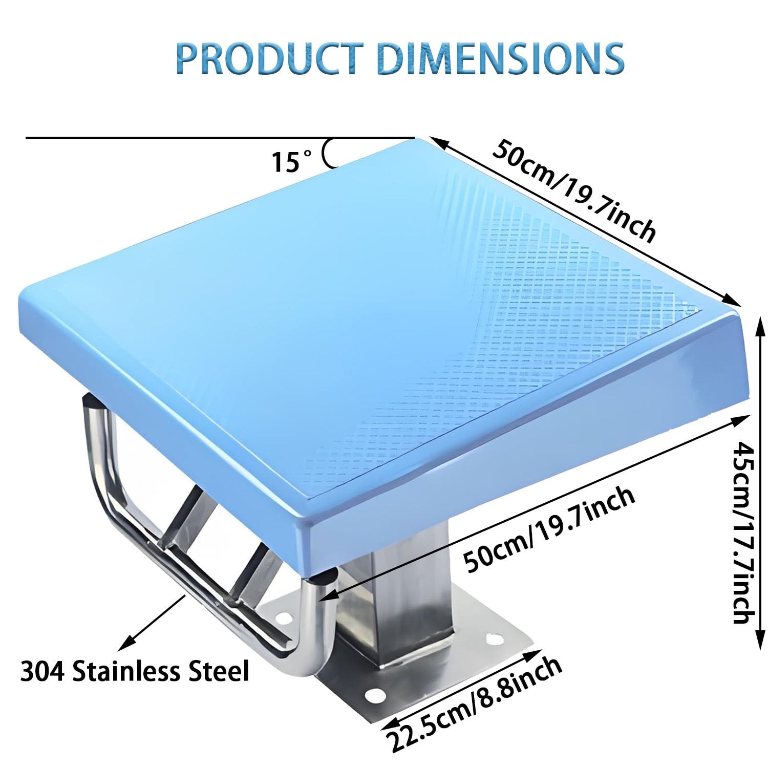Tavola di salto per piscina, piattaforma subacquea per interni ed esterni, base in acciaio inossidabile, superficie antiscivolo, capacità di carico 250 kg, inclinazione di 15° per competizioni e