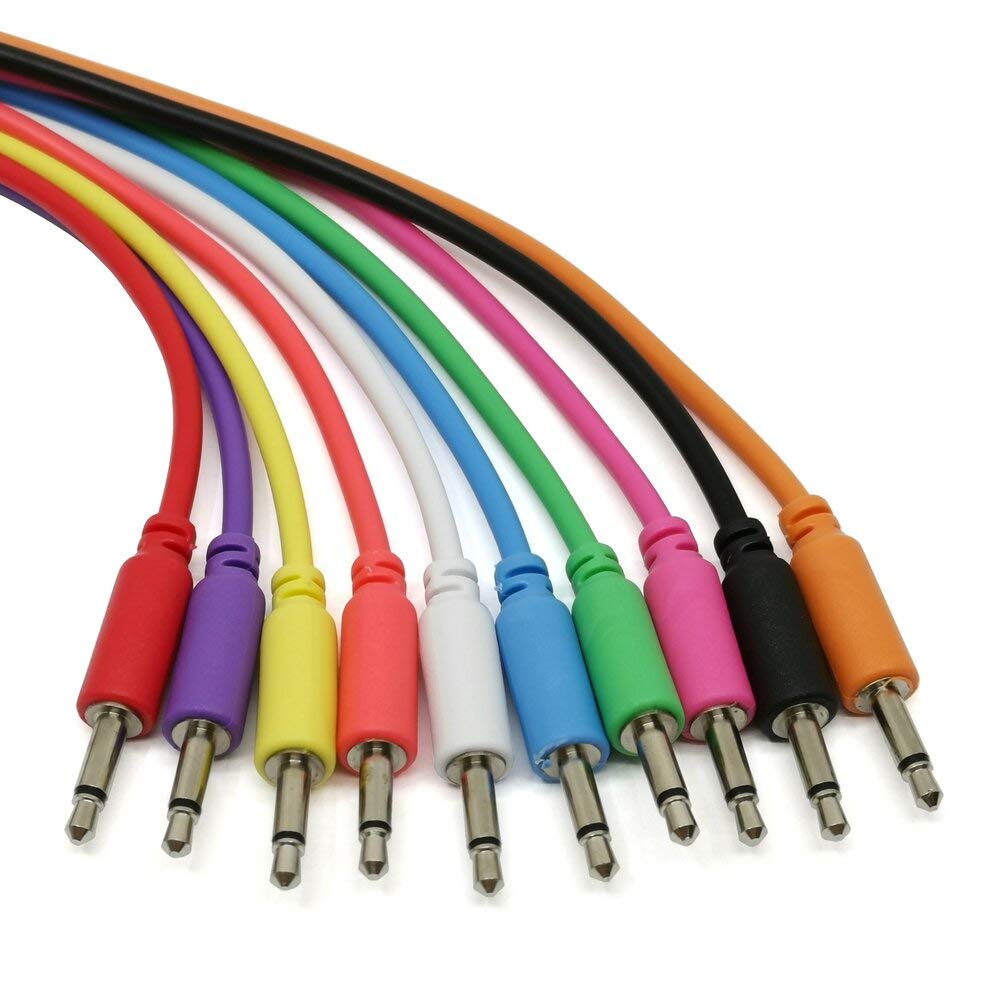 ExcelValley - 10 Pack - Mono Modular Patch Cables - TS 3.5mm 1/8" Eurorack Synthesizer [90 cm - 36"]