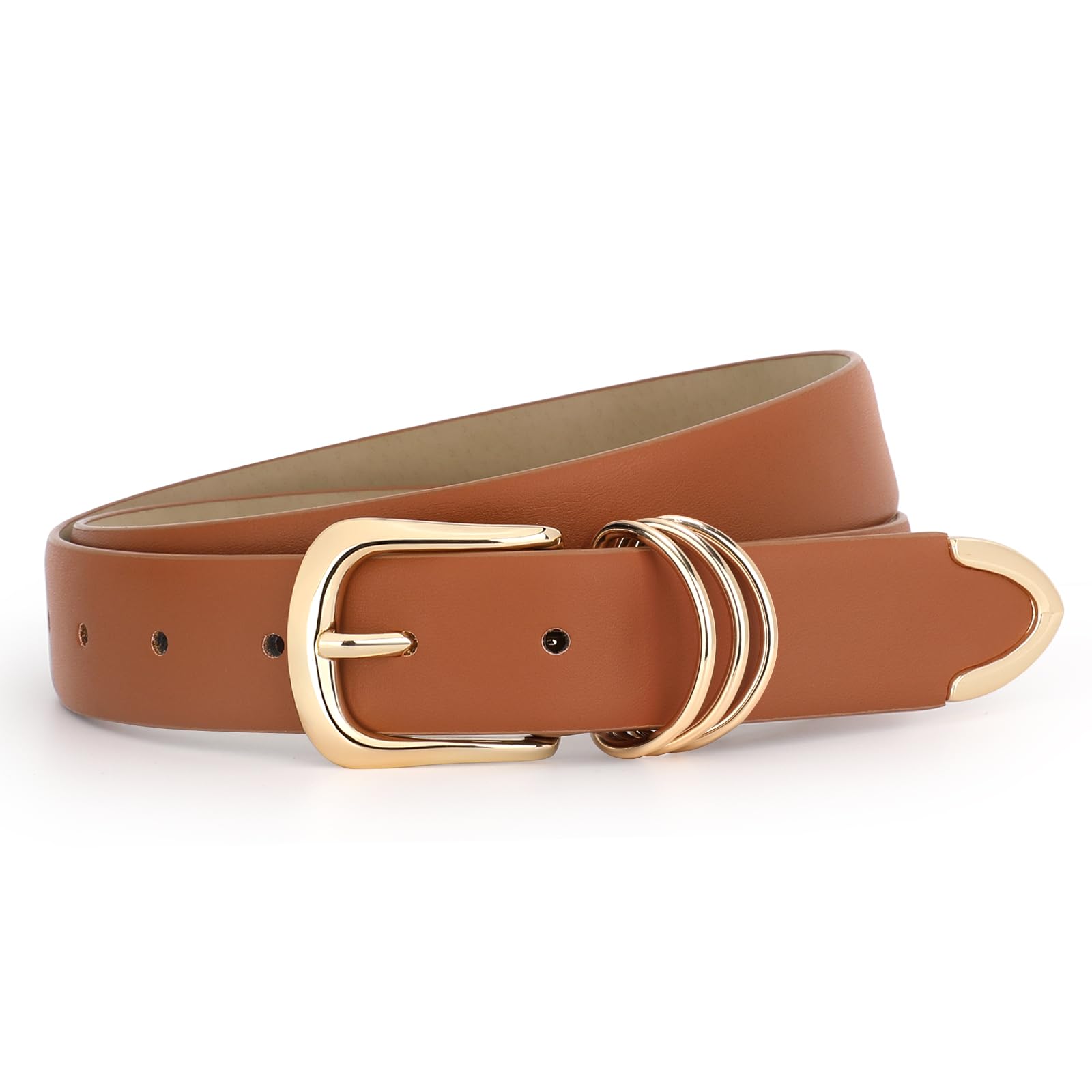 JASGOODWomen Leather Belt Gold Buckle Ladies Elegant Faux Leather Waist Belt for Jeans Pants