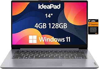 Lenovo Ideapad 1i 14" HD (Intel Celeron N4020, 4GB RAM, 128GB Storage (64GB eMMC + 64GB SD Card), UHD Graphics) Home & Education Laptop, Anti-Glare, Webcam, Wi-Fi 6, Type-C, Win 11 Home in S Mode