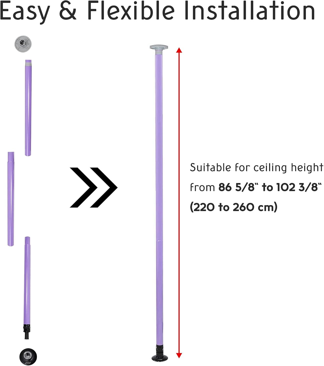 AW Static Dancing Pole Portable Full Kit Purple Package Exercise Club Party Weight Loss 50mm with Bag, Non Rotating, Applicable Height: 7.21-8.53ft(220-260cm) : Sports & Outdoors