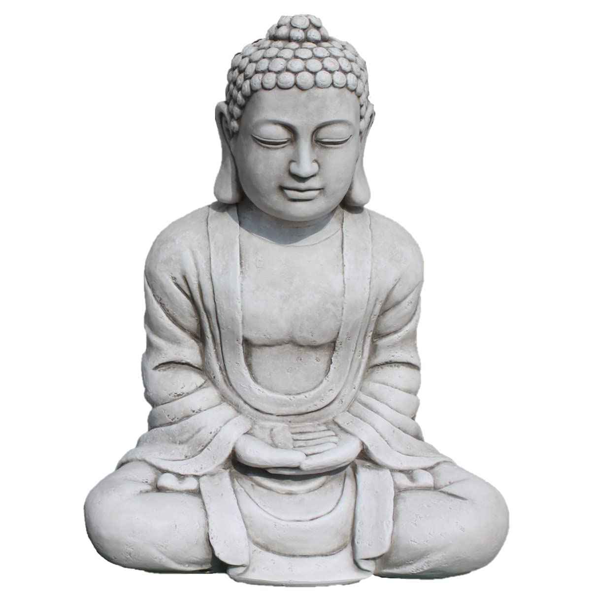 AnaParra Estatua Buda Tissa del Éxito Figura Decorativa para Jardín o Exterior Hecho de Piedra Artificial | Figura Buda 38cm., Color Natural Musgo
