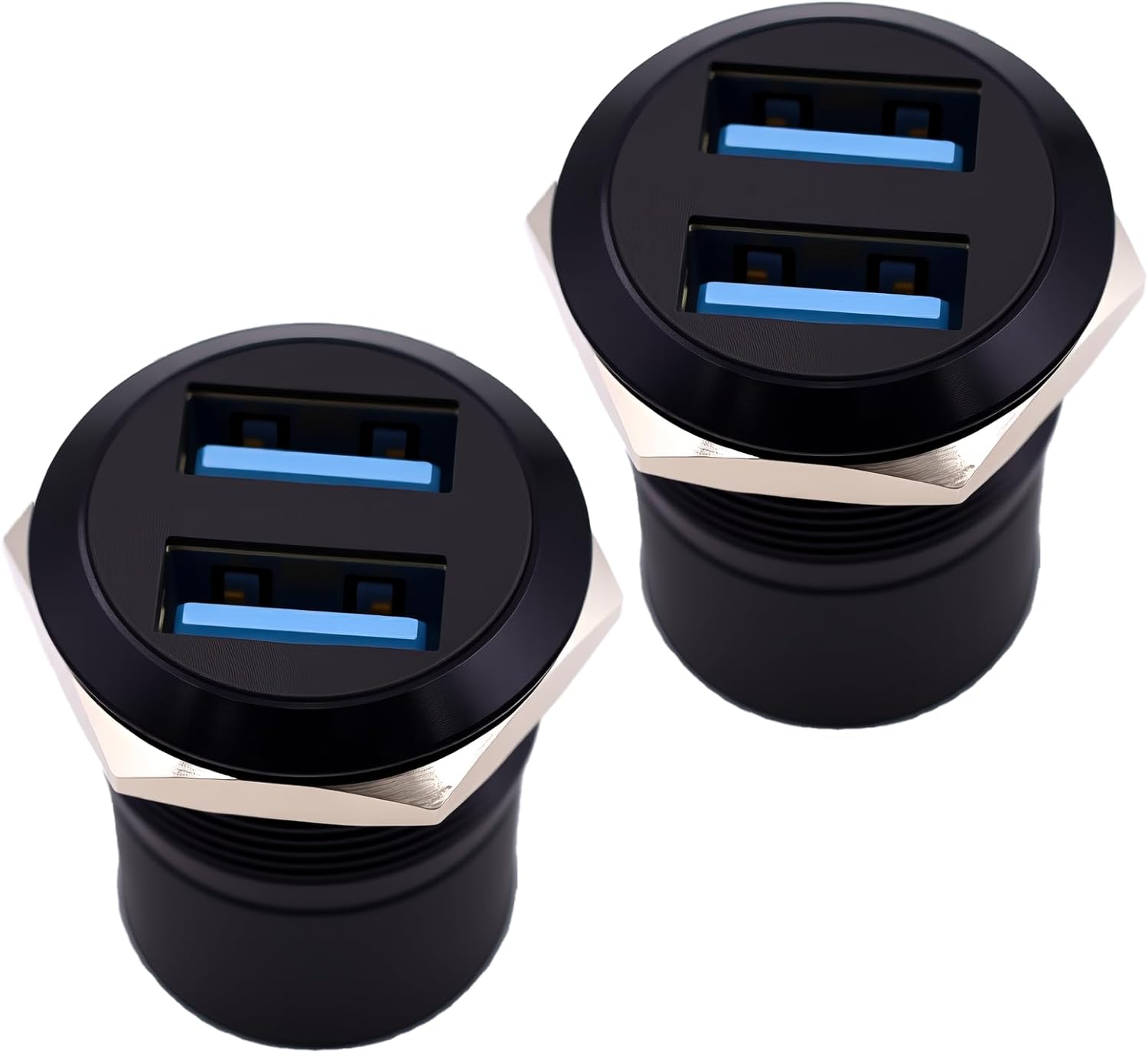 Poyiccot USB 3.0 Panel Mount Connector, Dual USB 3.0 Panel Mount Adapter Threaded Fixing Pass Though 5Gbps Data Type A Female to Female Connector for Sound Console, Audio Set, Black(2pcs)