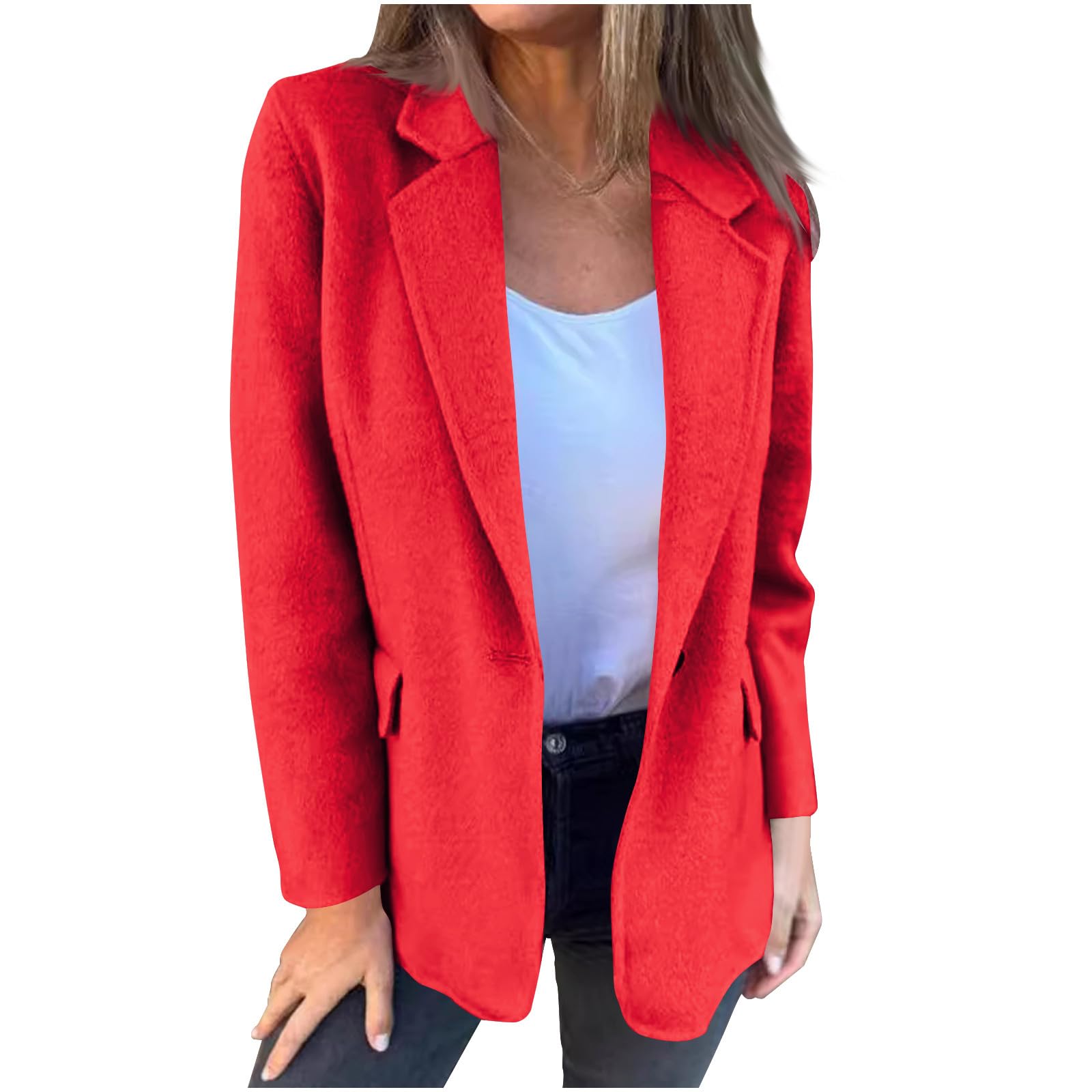 Womens Trench Coat Business Casual Blazers Notch Lapel Pea Coat Plus Size Wool Blend Coats Trendy Work Office