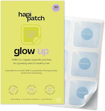 HapiPatch Glow Up GHK-Cu Copper Peptide Patches   Transdermal Vitamin Patches for Skin Firmness, Fine Lines & Hair Vitality   24-Hour Collagen Support, Made in the UK   15 Patch Pack