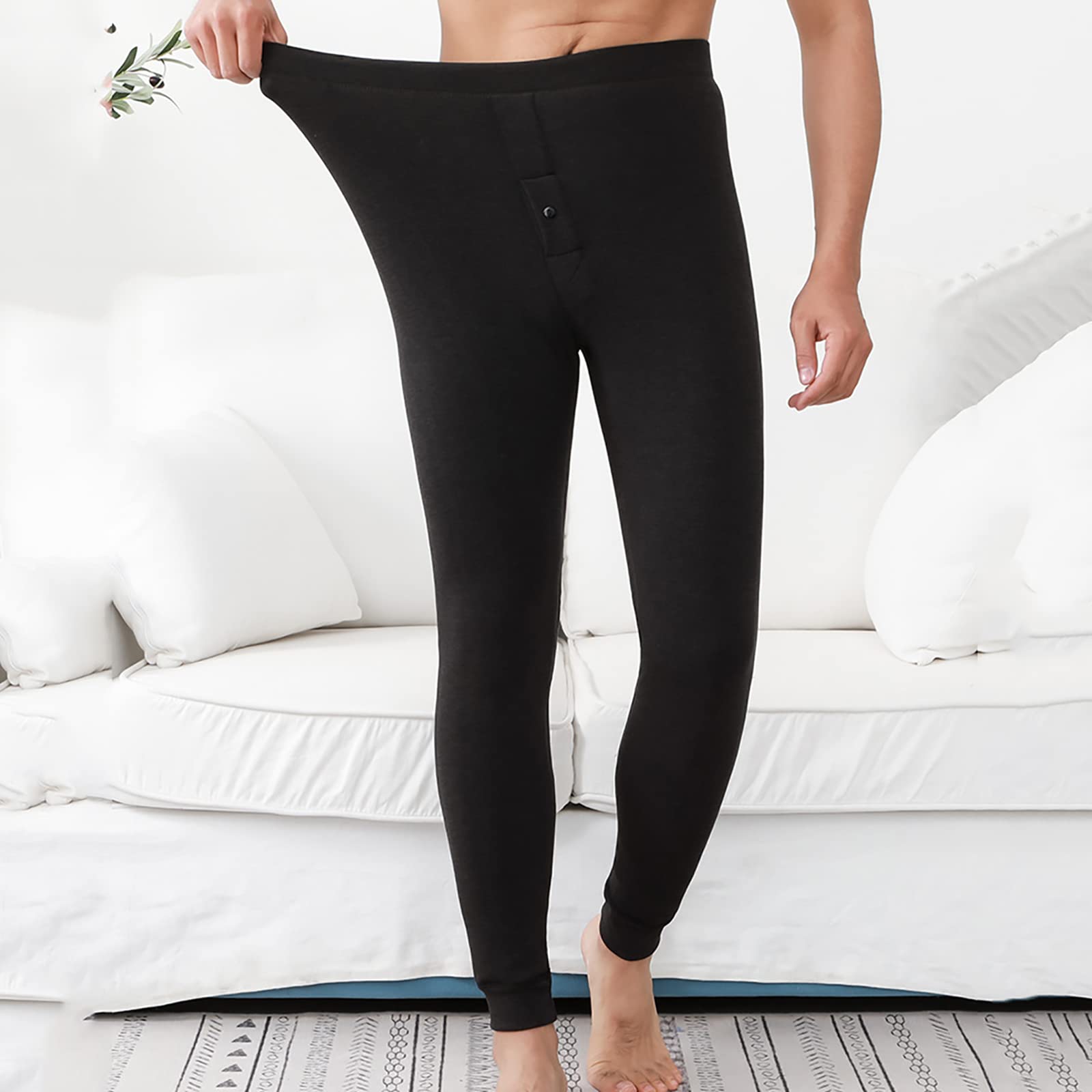 Pantalon Thermique sous-vêtements Thermiques pour Hommes Doublés de Pantalon Longues Couche de Base Chaude(Size:3XL,Color:Soie)