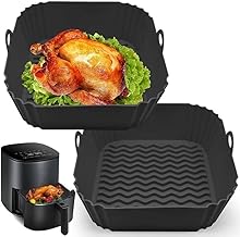 2 PCS Square Air Fryer Silicone Liners, 8 Inch Food Grade Reusable Heat Resistant Silicone Air Fryer Pots Inserts Baskets Bowl Instant Oven Microwave