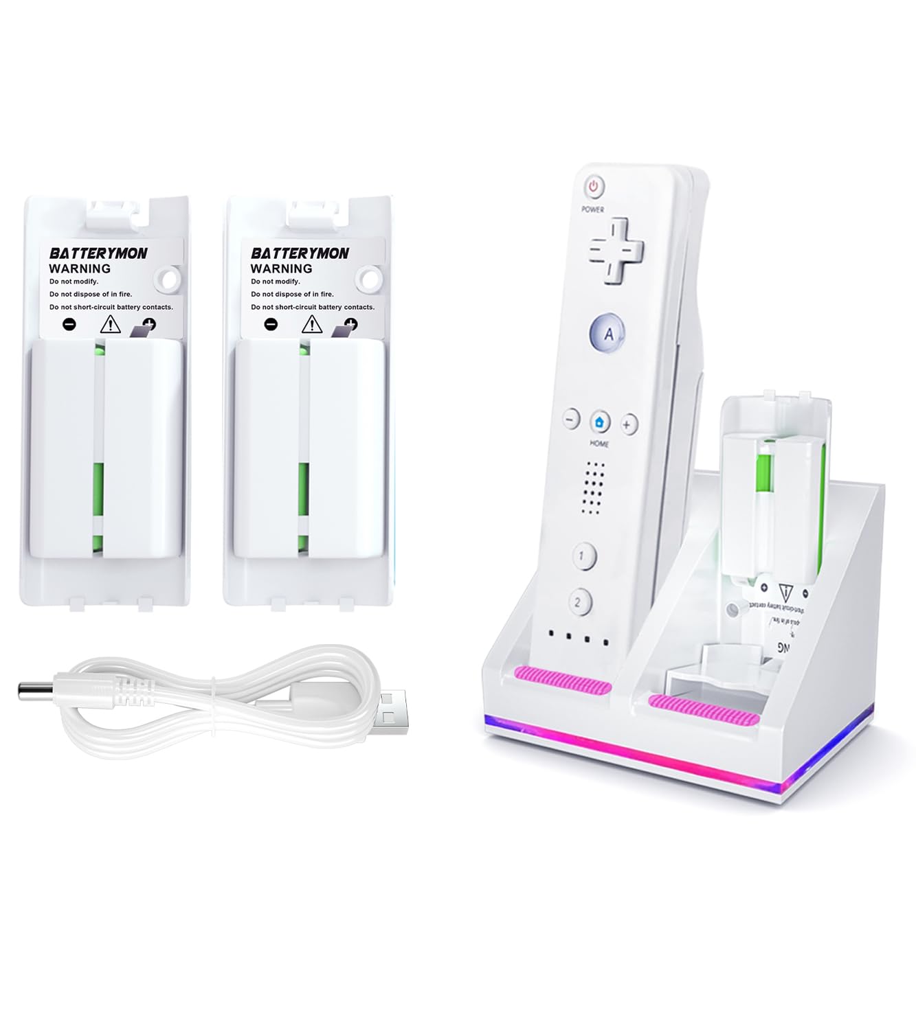 2pcs Rechargeable Battery Pack Compatible with Wii WiiU Remote, Conroller Charger Station Compatible with Wii Battery, Include Wall Adapter (NOT Include Controller)
