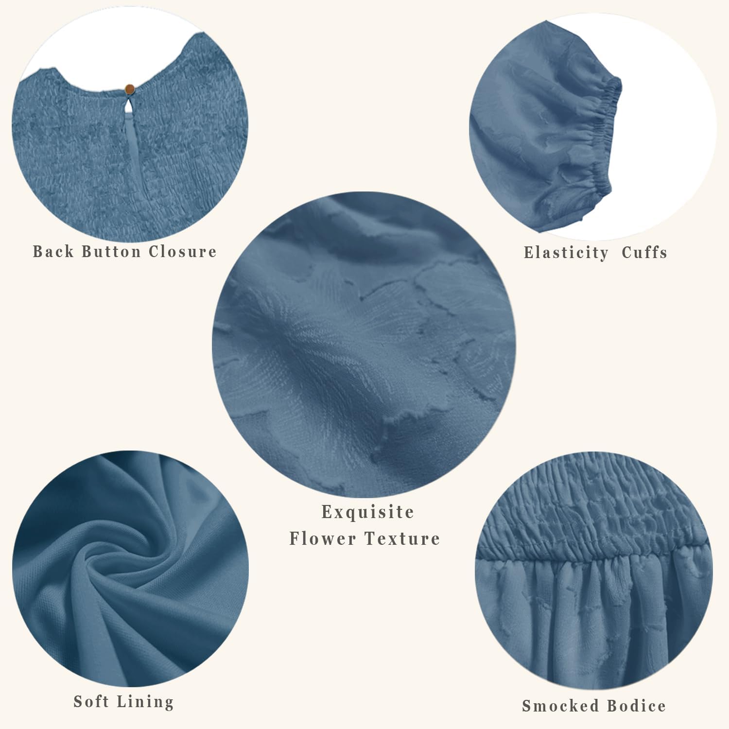 MITILLY Women's Elegant Floral Long Sleeve Round Neck Smocked A-Line Flowy Tiered Maxi Dress with Pockets - Image 5