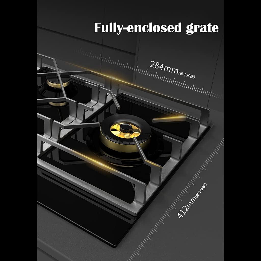 Gas Cooktop Tempered Glass Gas Stove; 5Kw*2+1.6Kw*2 With Four Burners, Fully Enclosed Cast Iron Grate(Liquefied petroleum gas) ()