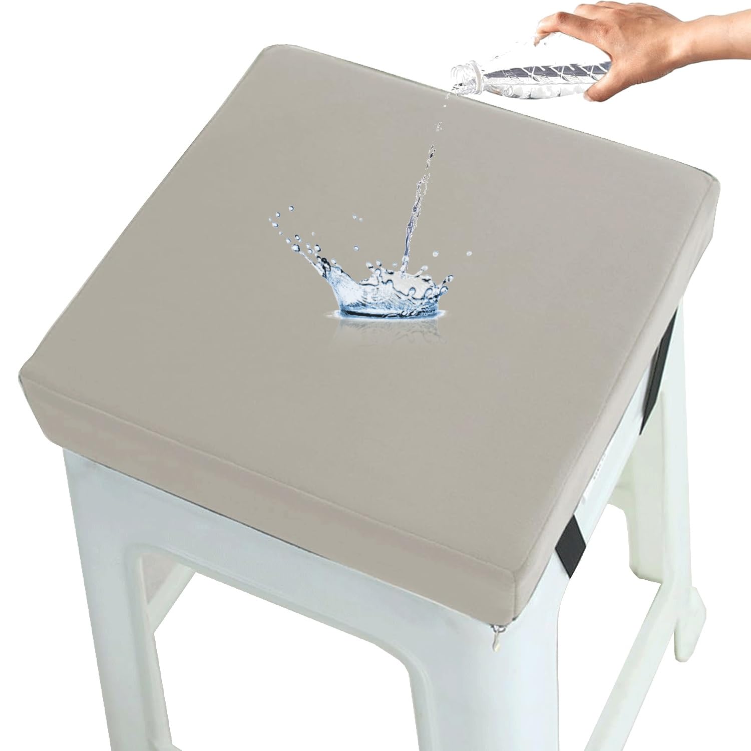 JacoJe Waterproof Chair Seat Cushions with Ties Square 14/16/18"- Bar Stool Cushion Indoor/Outdoor Memory Foam Chair Pads with Zipper PU Leather(@