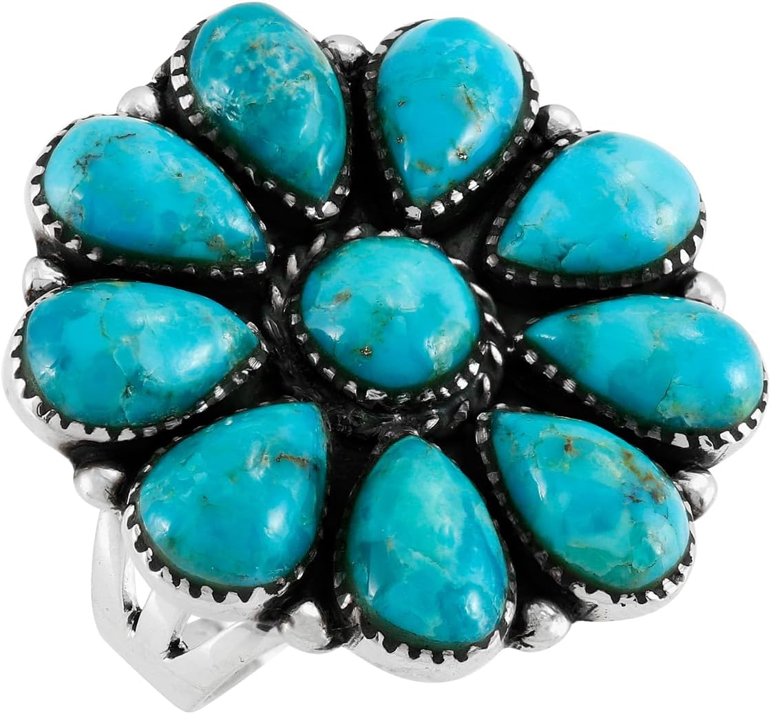 Turquoise Ring Sterling Silver 925 Genuine Gemstones Size 6 to 11