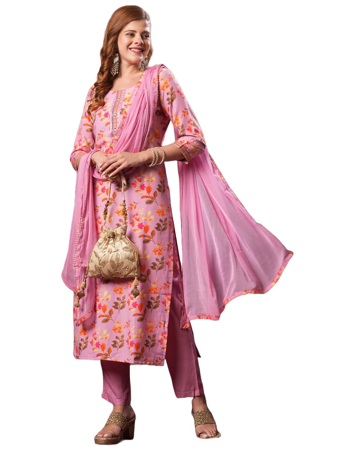 gosriki Women's Cotton Blend Printed Straight Kurta and Pant with Dupatta Set-picture-46