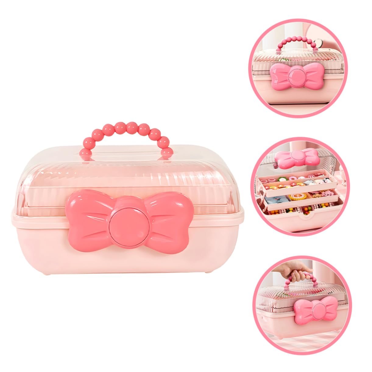 SOLUSTRE 2 Stück Süße Schleife Mädchen Schmuck Aufbewahrungsbox Tragbar Tragbar Haarband Haarspange Kopf Blume Mehrschichtiges Fach Schmuckschatulle Rosa Haarschleife Mädchen Haarschmuck