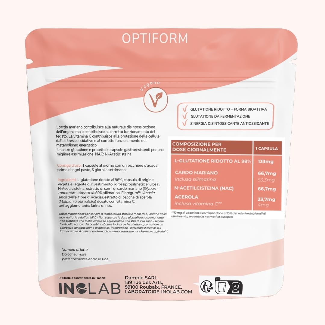 GLUTATIONE gastroresistente + NAC + Cardo Mariano + Acerola | Immunità Antiossidante Anti-invecchiamento | INOLAB Laboratorio