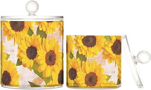 Miniatura 1 de Tarros de girasoles con tapas, tarros de baño, tarros pequeños, dispensador de almohadilla de algodón para dormitorio, artículos esenciales para
