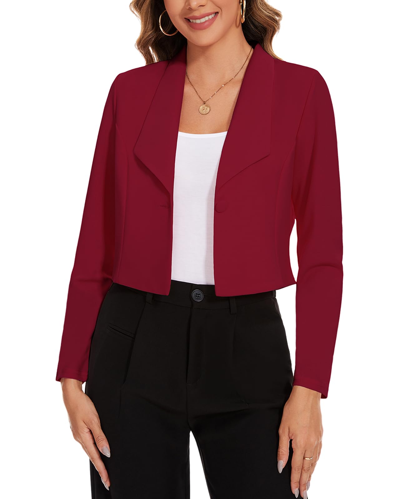 MINTLIMIT Womens Long Sleeve Cropped Blazer Lapel Collar Office Casual Blazers Button Open Front Business Work Suit Jacket