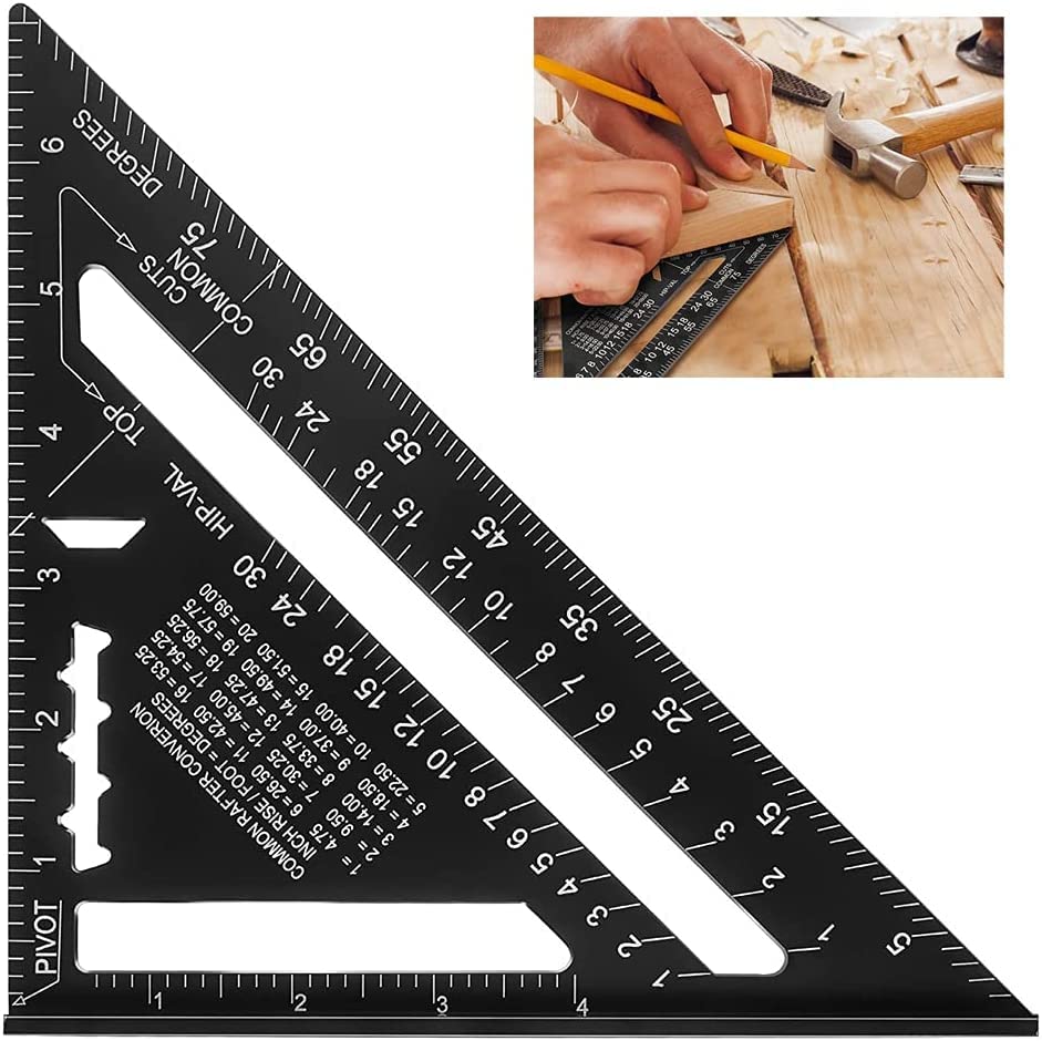 7 Inch Triangle Ruler, Square Protractor, High Precision Aluminum Alloy Triangle Ruler, Engineer Woodworking Measuring Tool, Metric Aluminum Alloy Triangle Rafter Angle, Quick Roof Measuring Tool