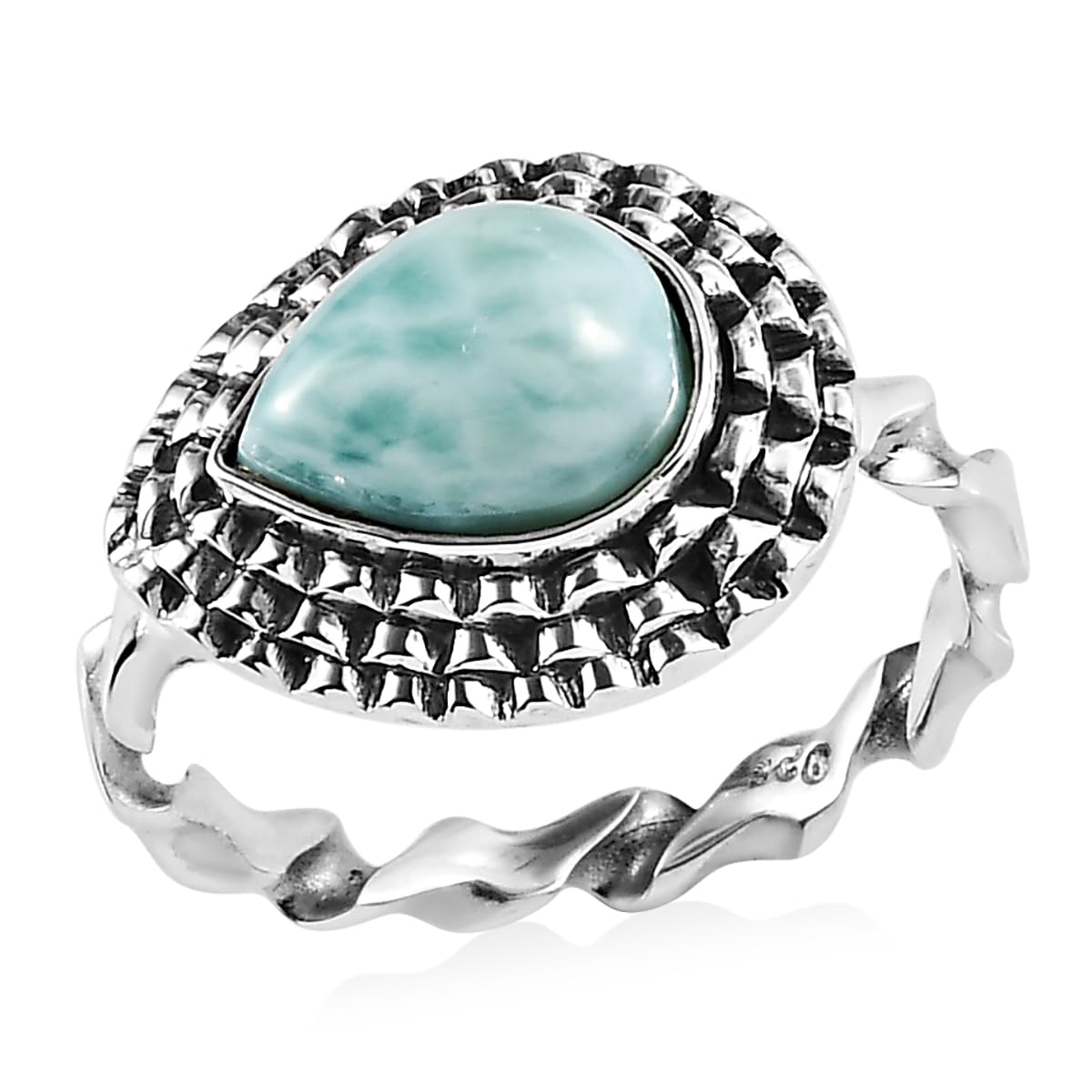 Larimar Anniversary Ring, Genuine Larimar Ring, Sterling Silver Designer Rings for Women, Tear Drop Shape Gemstone, Birthstone Jewelry (L)