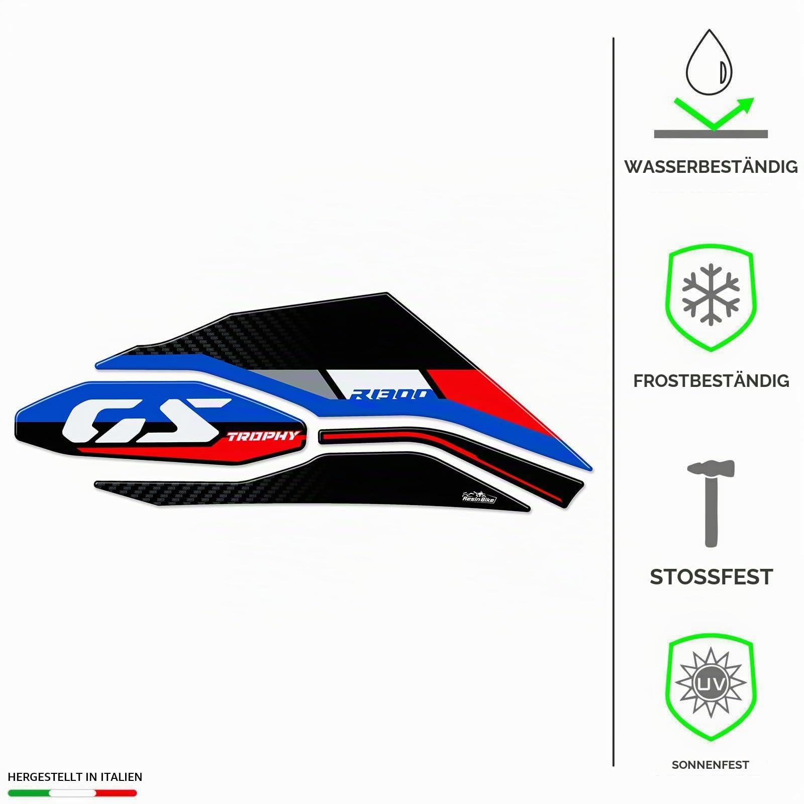 Resin Bike Aufkleber für Motorrad Kompatibel mit BMW R 1300 GS Trophy 2023-2026. Schutz Motorrad Hinterradschwinge vor Stößen und Kratzern. Aufklebersatz 3D-Harzklebstoff - Stickers Made in Italy