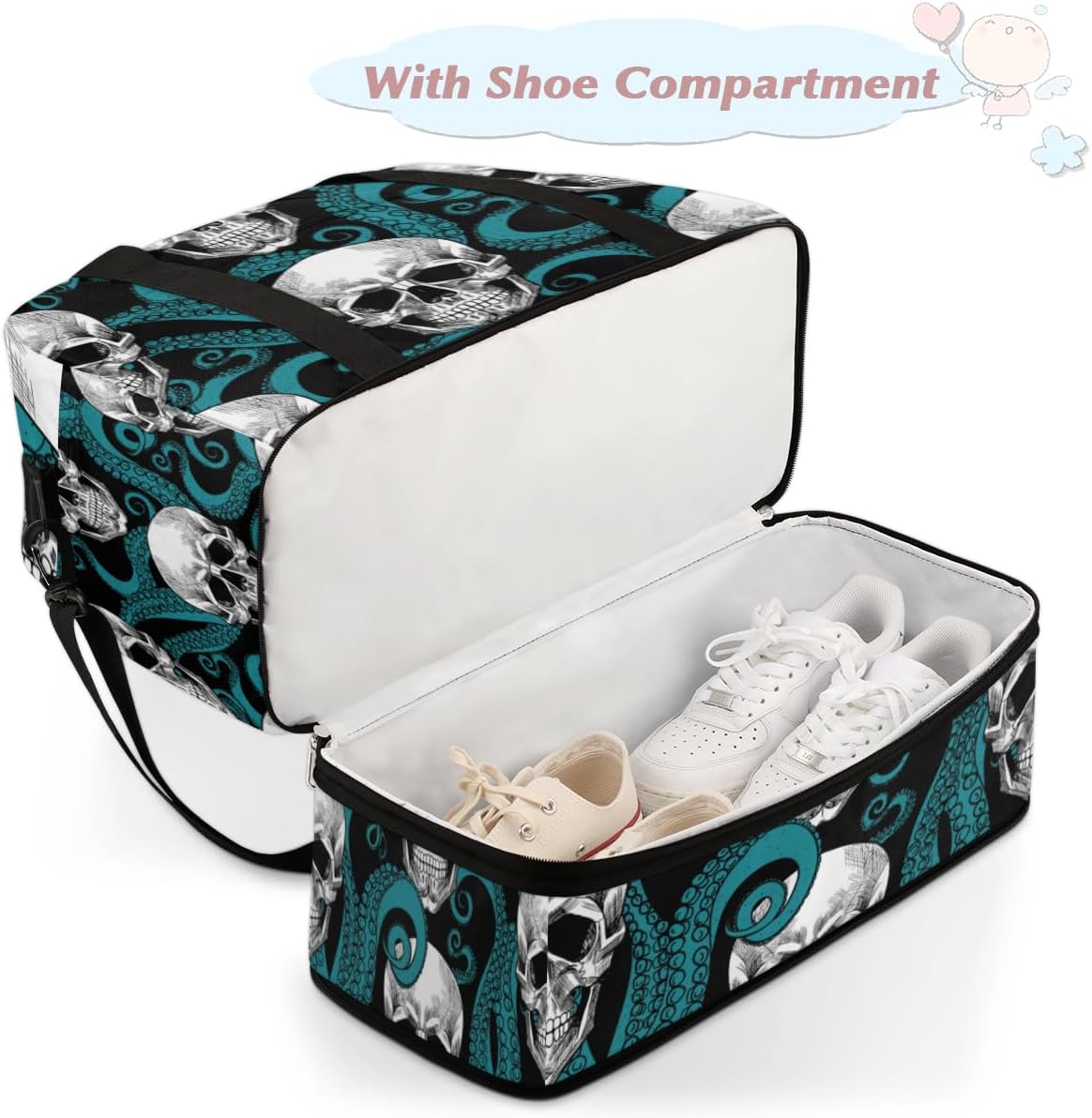 QsirBC Skulls Modern Decor Gym Bag for Women Duffle Tote with Shoes Compartment Men Weekender Duffel for Dance Travel Sports Swimming Overnight