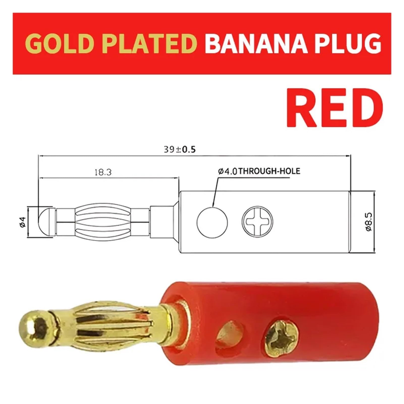 Presa a banana da 4 mm, connettori terminali per altoparlanti senza saldatura, 20/50/500 pezzi, 5 colori disponibili (rosso placcato oro, 50 pezzi)