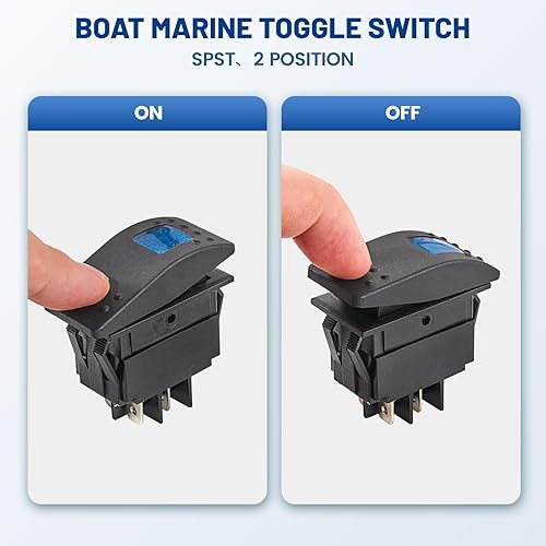 Miniatura 4 de Anina Juego de 4 interruptores basculantes de 4 pines SPST 20A12V 10A24V con calcomanía de brillo nocturno, luz LED azul, impermeable, interruptor