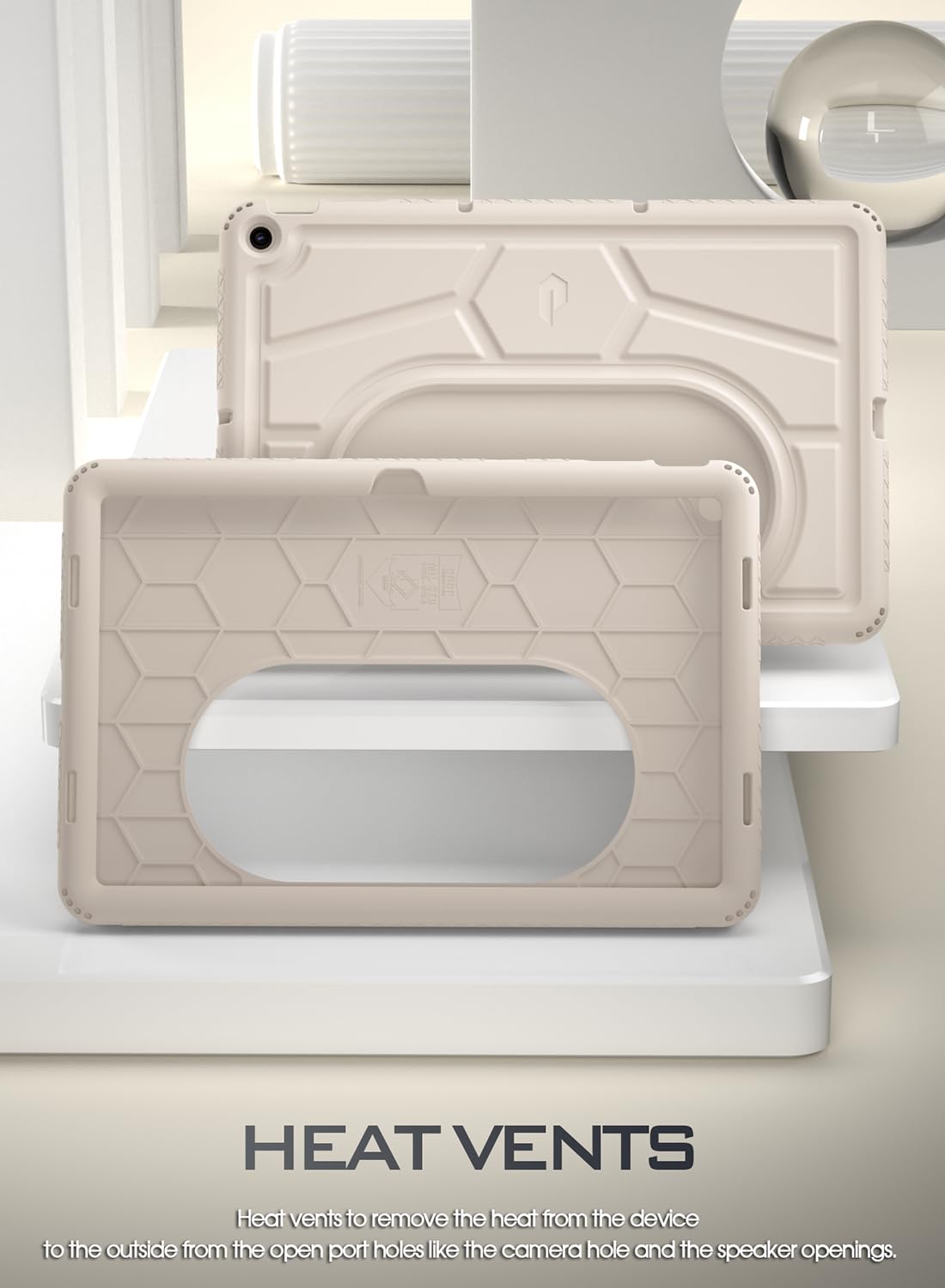 Poetic TurtleSkin Series for Google Pixel Tablet Case 11 inch (2023), Heavy Duty Shockproof Rugged Kids Friendly Drop Protection Silicone Cover Case, Porcelain