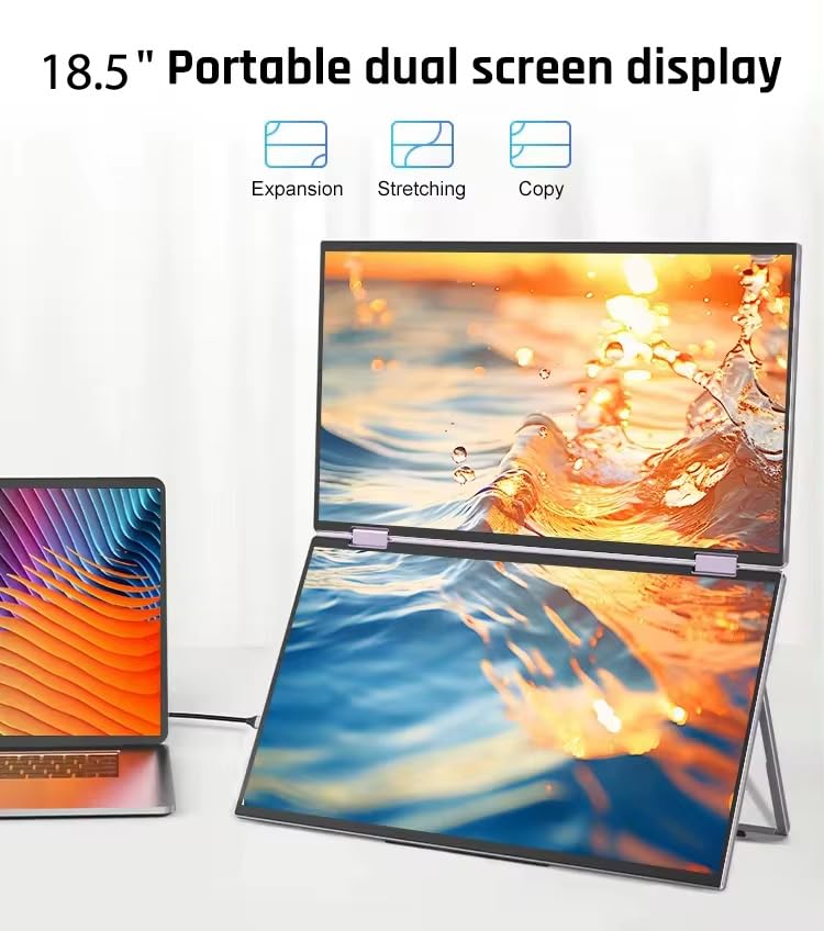 Image of Millennium TECHNOLOGY 18.5 inch Tri-Screen Portable Foldable Dual Monitor with Single Wire | Triple Monitor Compatible with Windows & MAC OS (M1,M2,M3 & M4) | Laptop Screen Extender (18.5 Inch)