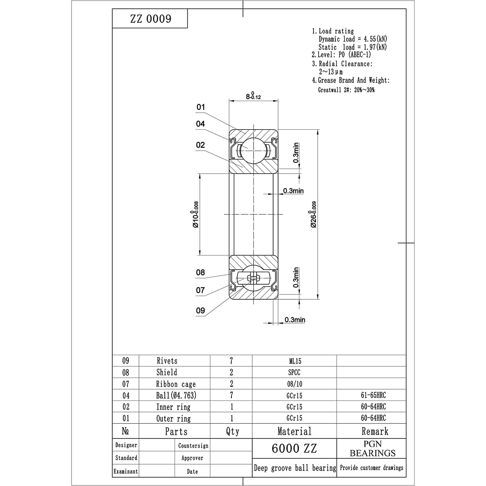 PGN (30 Pack) 6000-ZZ Bearing - Lubricated Chrome Steel Sealed Ball Bearing - 10x26x8mm Bearings with Metal Shield & High RPM Support