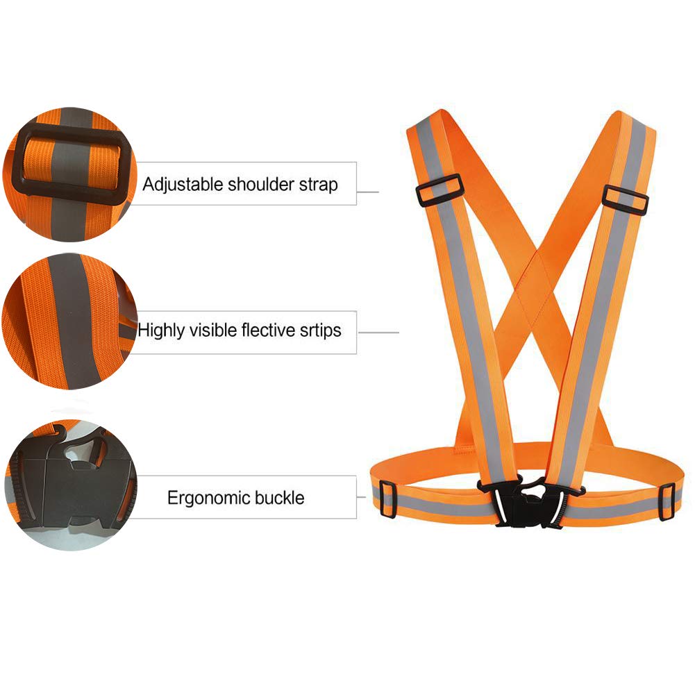 Gilet da corsa riflettente, confezione da 3, gilet di sicurezza regolabile ad alta visibilità, cinghie riflettenti